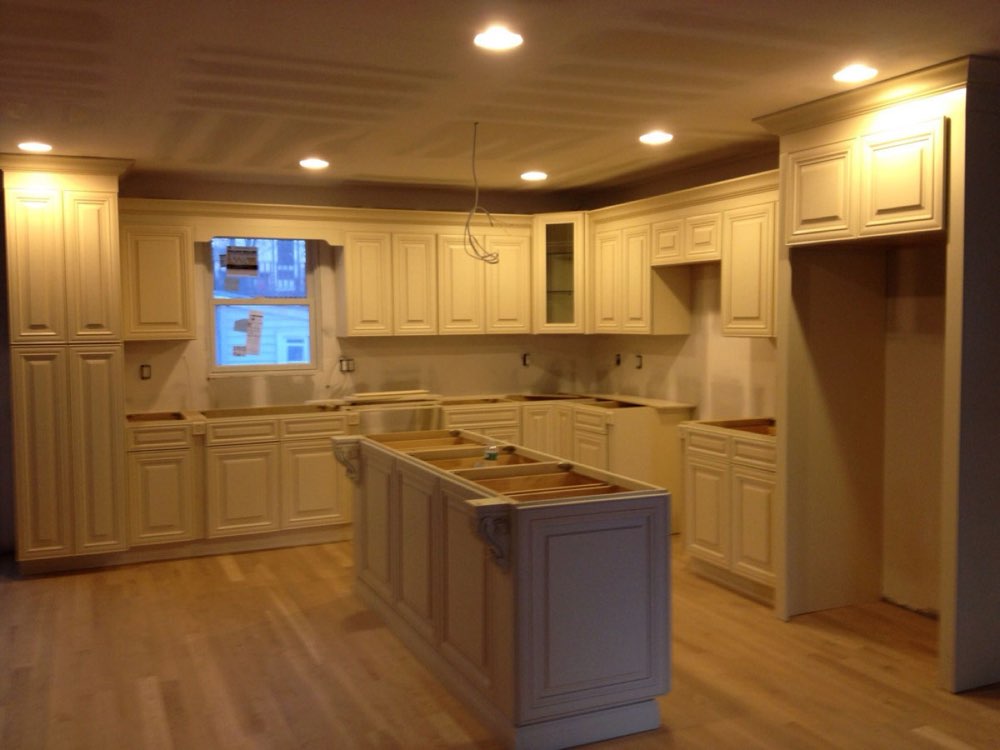 Kitchen renovation showing exposed electrical rough-in wiring