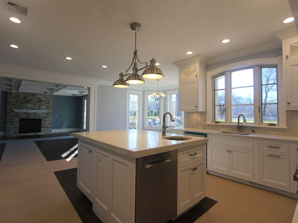 Finished kitchen with pendant lighting, residential electrical project